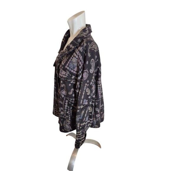 Vintage Havana Boyfriend Fleece Button Down Boho Paisley Sweatshirt Sz L - Picture 2 of 8